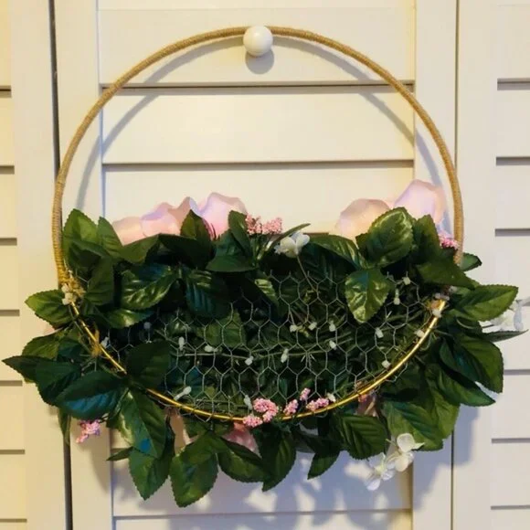 Princess Pink Rose Romantic Fancy Floral Decor Barbiecore Feminine Twine Wreath - Picture 5 of 5